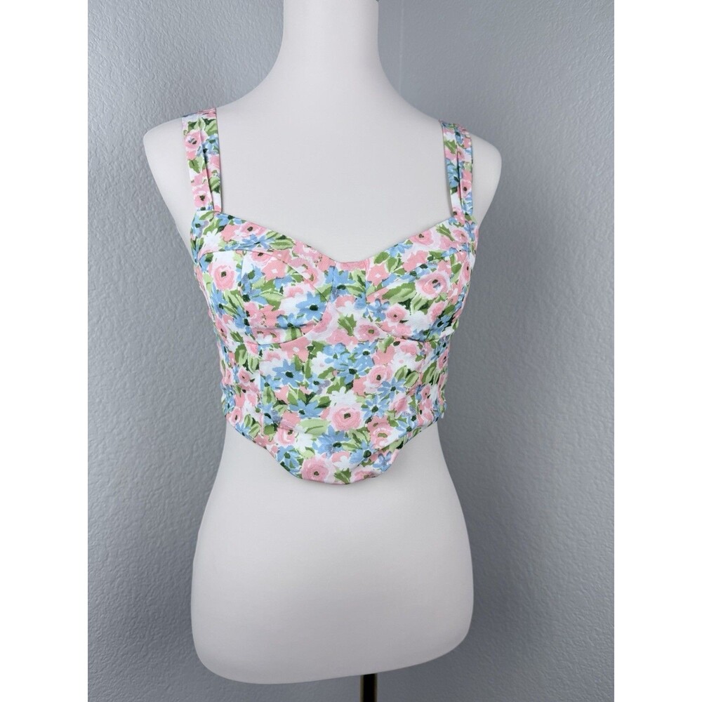Princess polly Aleta Top Floral Cropped Bustier Blue Green Size 6